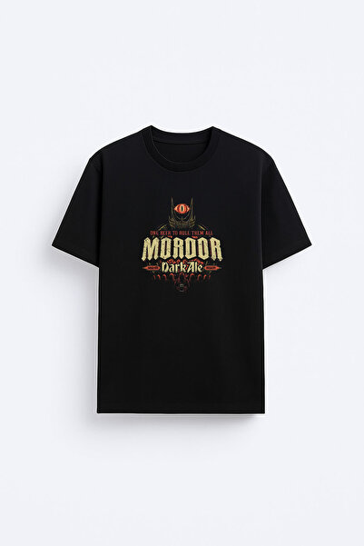 cesita Tricou negru cu imprimeu Stăpânul Inelelor, cu guler rotund