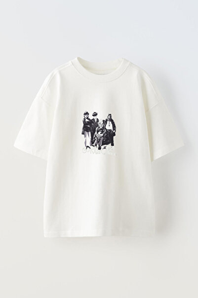 Anetos Tricou supradimensionat alb din bumbac cu imprimeu frontal Gorillaz De...