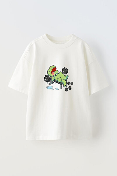 Anetos Tricou oversize alb din bumbac cu imprimeu frontal cu design Dinosaur ...