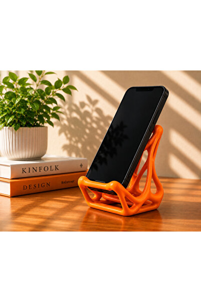 farist Modern Geometrik Tasarımlı Telefon Standı – 3D Baskı Bordo Telefon Tutucu