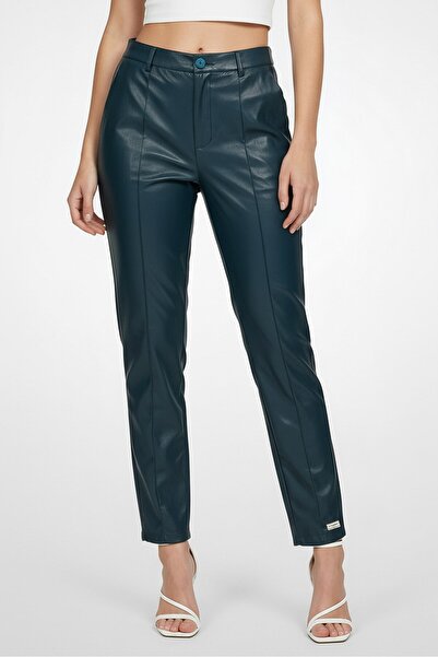 The Giving Movement Women Skinny Fit Plain Split Hem Straight Leg Pants, Teal...