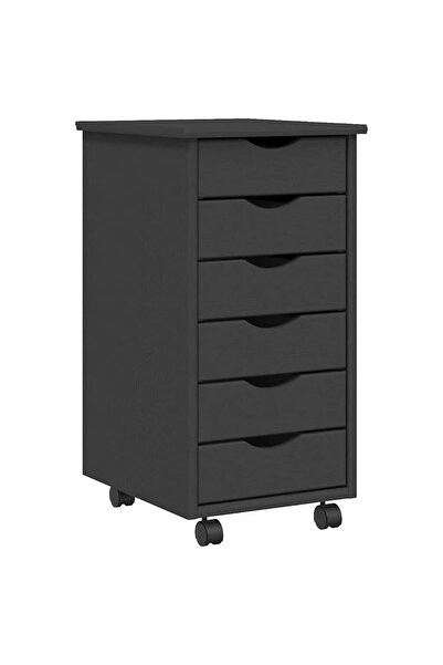 vidaxl MOSS rolling cabinet with drawers, gray, solid pine wood