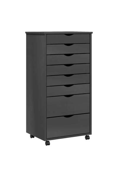 vidaxl MOSS rolling cabinet with drawers, gray, solid pine wood