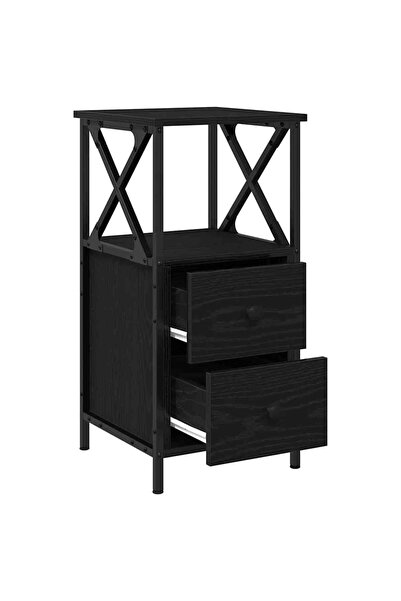 vidaxl Dulap de noapte cu sertar 2 pcs Stejar Negru 34 x 35,5 x 70 cm