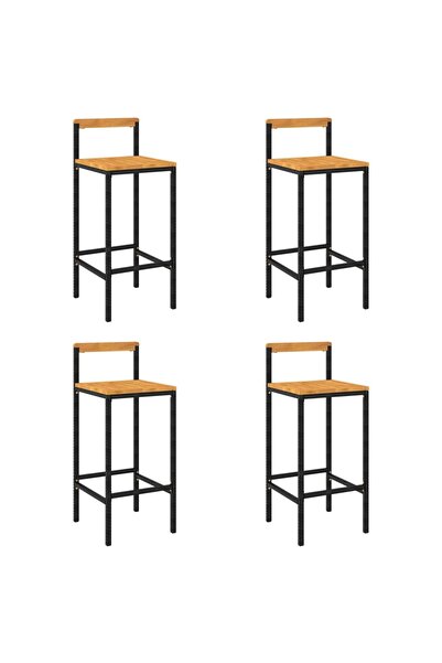 vidaxl Bar stools, 4 pieces, black, polyrattan and solid acacia wood