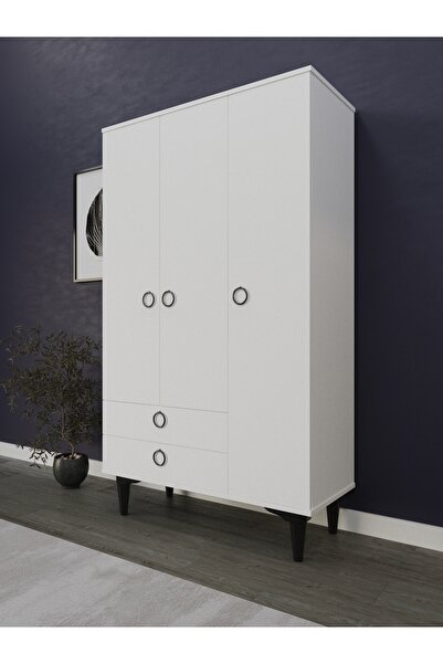 umondesign 3 Kapaklı 2 Çekmeceli Askılı Gardırop Geniş Ayaklı Elbise Dolabı