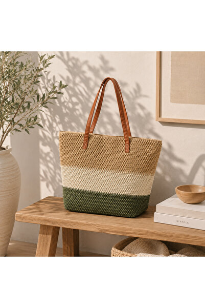 Clayre Nautical Flow woven paper fiber summer shopper bag 50x40 cm