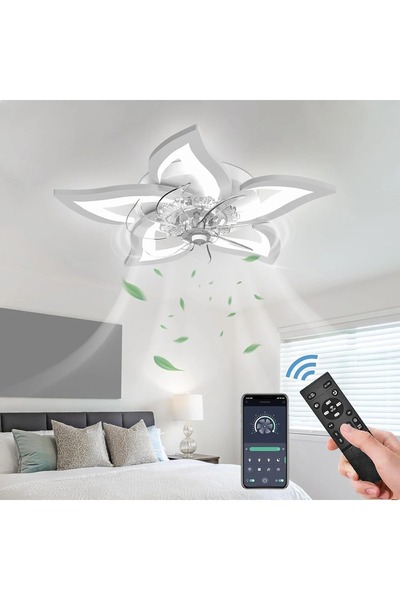 Jiju Lustra LED cu Ventilator si Telecomanda Echivalent 400W, D63 CM