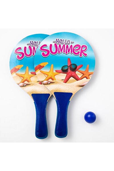 Z Store Kids Beach Paddle Set – Wooden “Hello Summer” + Ball, 33 cm