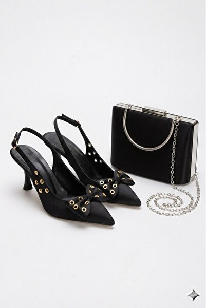 nhtshoes Women's Satin Bow Design Evening Dress Heeled Shoes and Bag Set
