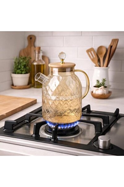 Yıldızan Nzr Beautestore 1600 ml Crystal Patterned Durable Glass Teapot - Lar...