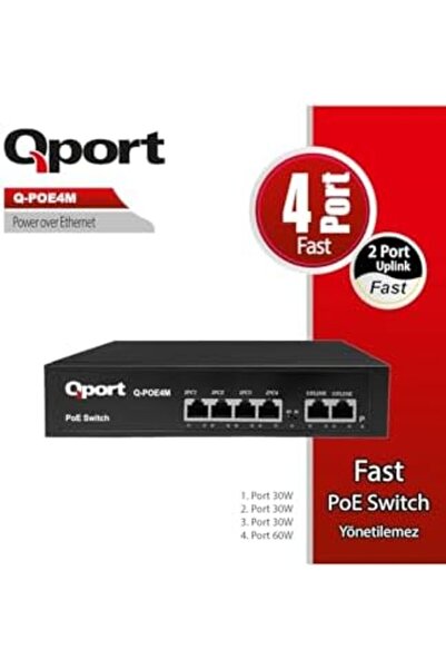 Yıldızan Tamgün Qport Q-Poe4M 4 Port 10/100 + 2 Port 10/100 Uplink Poe Switch...
