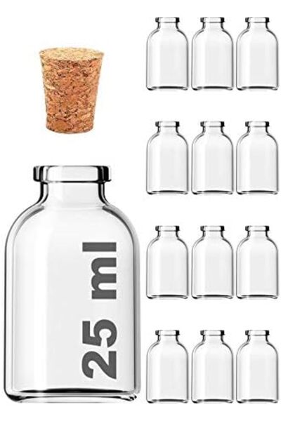 Yıldızan TRENDYPAZARS store Şeffaf 25 ml / 25 cc Mantar Tıpalı Boş Cam Şişe 1...