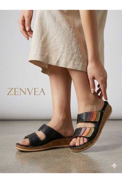 Zenvea Women's Genuine Leather Authentic Wedge Heel Sandals with Floral Detai...