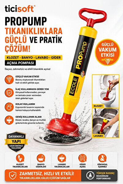 Ticisoft Propump Klozet Lavabo Banyo Gider Açma Pompası İlaçsız Tıkanıklık Aç...