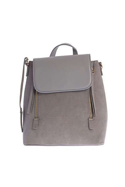 meli melo Modern gray Backpack with minimalist design and gold accents