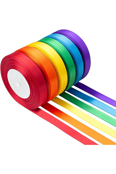 Choice12 25yards Rainbow 10mm 6 Rolls 150yards Assorted Solid Color Silk Ribb...