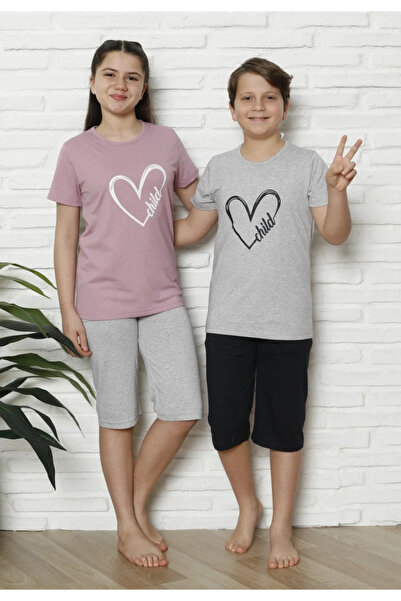 Serena Family-children pajamas, Cotton, short sleeves and 3/4 pants, powder pink