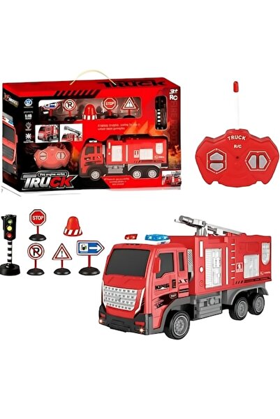 ANGMAD Set de pompieri 23cm cu telecomandă, lumini LED, indicatoare rutiere, ...