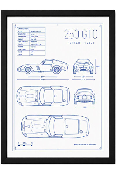 FERRARI 250 GTO Blueprint Line Art | Limited Edition A3 |