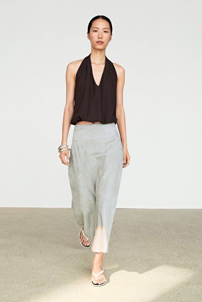 Massimo Dutti Halter yaka elastik kesim pamuklu bluz