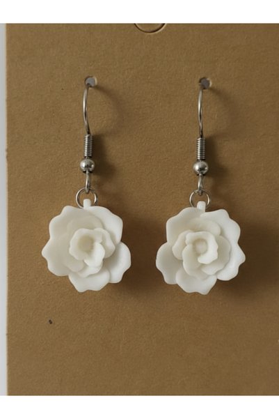 Fullment Earrings with White Rose Figure, Dangling Romantic Sparkle
