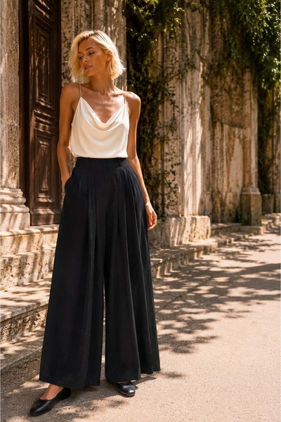 ibeeka BackToBlack Tencel Kumaş Rahat Kesim Pantolon Etek Görünümlü