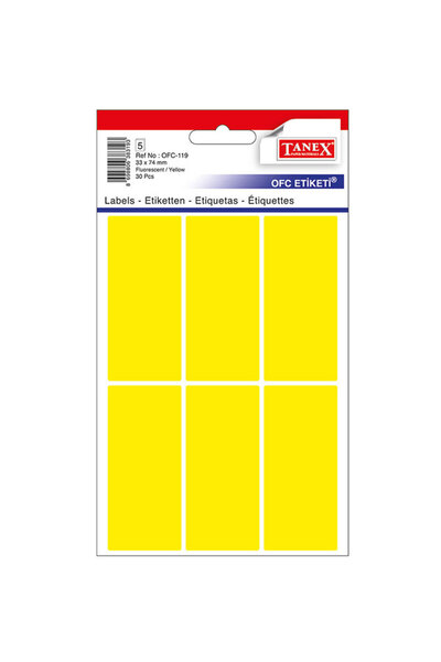 Tanex Labels 33*74mm rounded corners yellow 30/SET