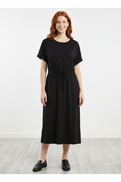Neden Tekstil Women's Black Waist Tie T-Shirt Dress