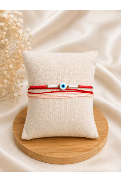 ANKA JEWELLRY Red Detailed Multi-Strand Evil Eye Beaded Women's Bracelet