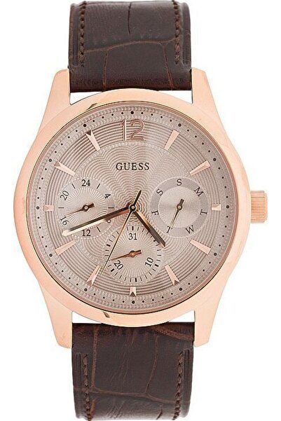 Guess Men's Multifunction Rose Gold Brown Leather Strap W0475G2 - One Size