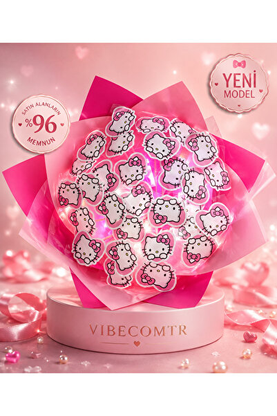 vibecomtr Kişiye Özel Notlu Hello Kitty Buketi – Işıklı Premium Hediye