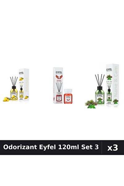 Eyfel Set 3 Odorizante Camera cu Betisoare 120ml - Ananas, Red Dragon, Pin Menta
