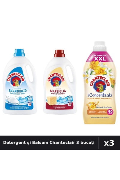 Chanteclair Set 3 Detergent Lichid Rufe 1575ml + Balsam 1800ml - Bicarbonat, ...