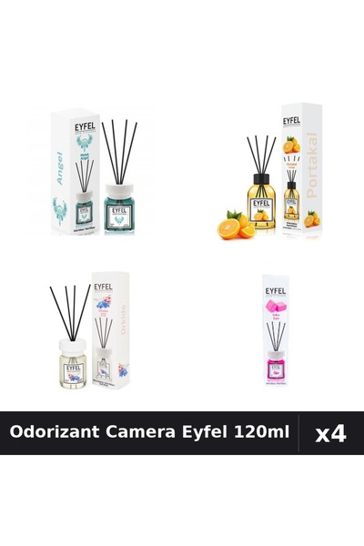Eyfel Set 4 Odorizant Camera cu Betisoare 120ml - Angel, Portocala, Orhidee, ...