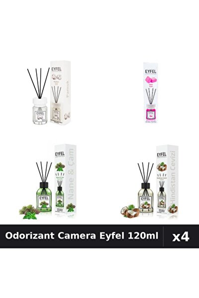 Eyfel Set 4 Odorizant Camera cu Betisoare 120ml - Bumbac, Bubble Gum, Pin Men...