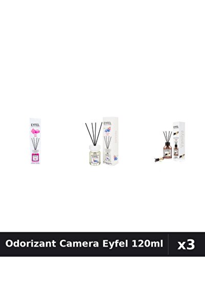 Eyfel Set 3 Odorizant Camera cu Betisoare 120ml - Bubble Gum, Orhidee, Vanilie