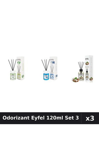 Eyfel Set 3 Odorizante Camera cu Betisoare 120ml - Iasomie, Cool Water, Nuca ...