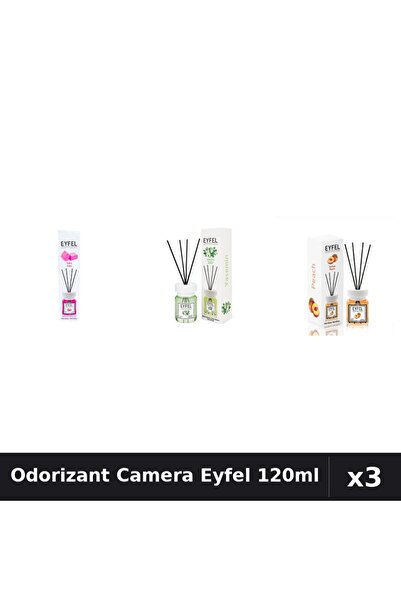 Eyfel Set 3 Odorizant Camera cu Betisoare 120ml - Bubble Gum, Iasomie, Piersica