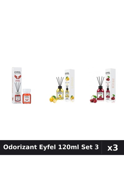 Eyfel Set 3 Odorizante Camera cu Betisoare 120ml - Cirese, Lamaie, Red Dragon