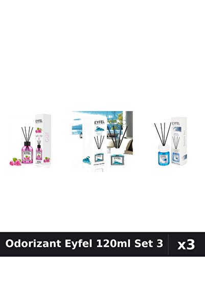 Eyfel Set 3 Odorizante Camera cu Betisoare - Trandafir, Ocean, Cool Water 120ml