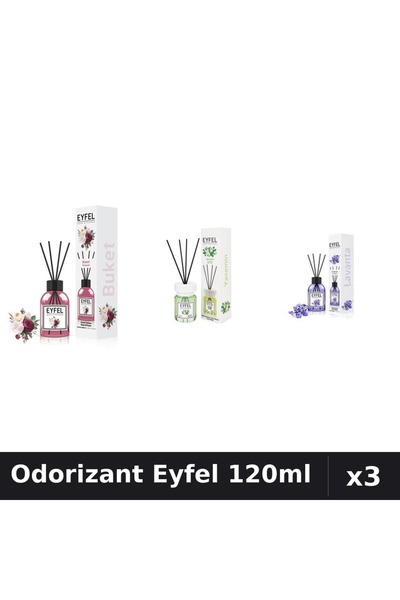 Eyfel Set 3 Odorizante Camera cu Betisoare - Bouquet, Iasomie, Lavanda 120ml