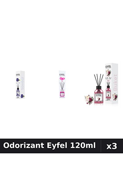 Eyfel Set 3 Odorizante Camera cu Betisoare - Zambile, Bubble Gum, Bouquet, 120ml