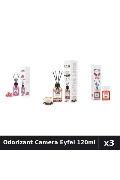 Eyfel Set 3 Odorizant Camera cu Betisoare - Trandafir, Cafea, Red Dragon 120ml
