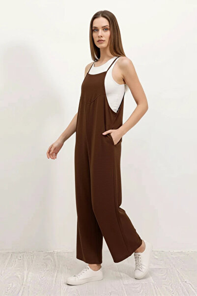buğrahayalin Women's Brown Jumpsuit with Strap Pocket Detail