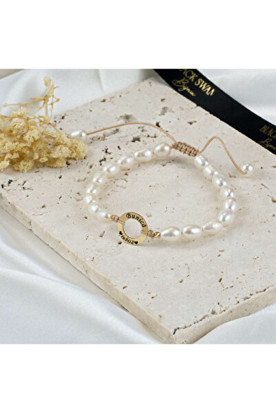BLACK SWAN Bijoux Bratara perle naturale reglabila si disc din aur 14K - mesa...
