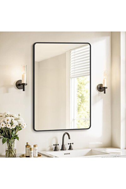 SONGMICS Oglindă de perete dreptunghiulară cu ramă din aluminiu, 91x61 cm, Negru