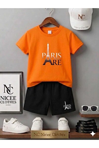 NC Nicee Clothes Summer Children's T-Shirt Shorts Unisex (Paris Re Tower Print)