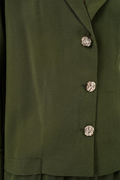 buğrahayalin Women's Classic Collar Buttoned Viscose Khaki Double Suit
