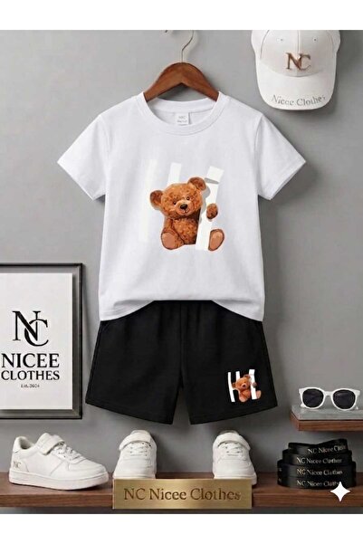NC Nicee Clothes LETNJA DEČJA MAJICA I KRATKE HLAČE UNISEKS (S TISKOM MEDVJED...
